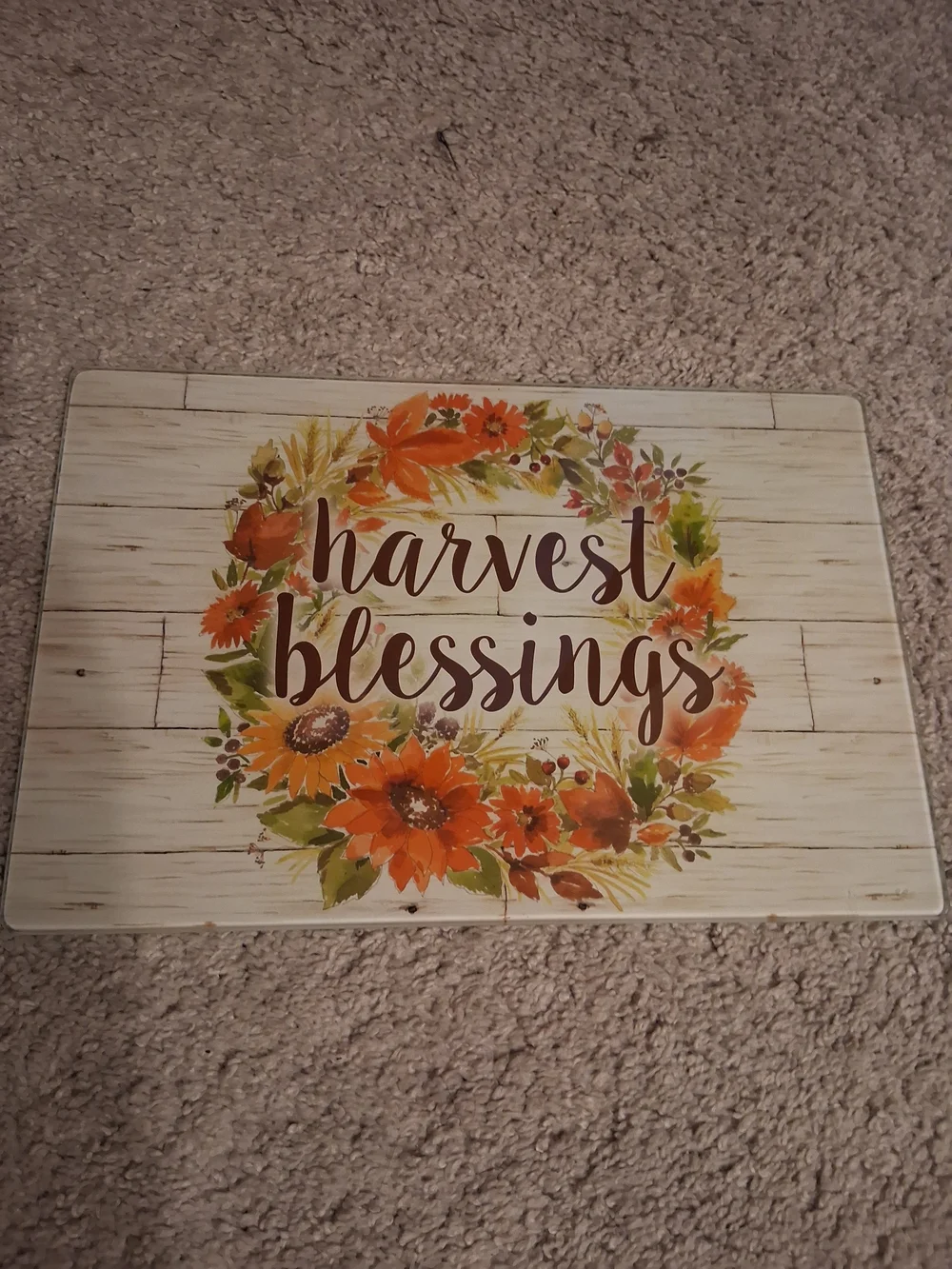 Harvest Blessings Decorative Sign - Orange Floral Wreath